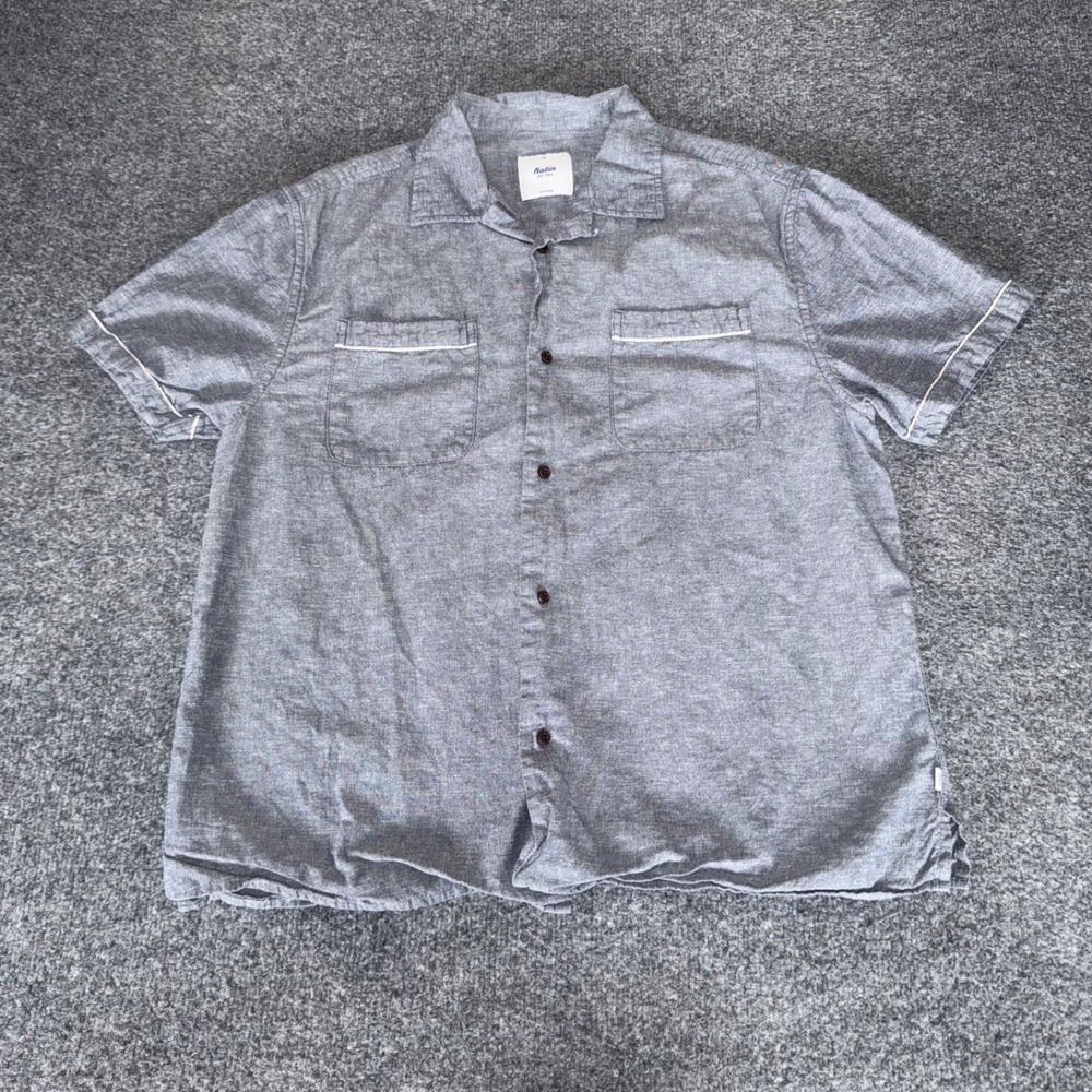 Katin Mens Medium‎ Gray Cotton Linen Short Sleeve Button Up Shirt Casual Surf